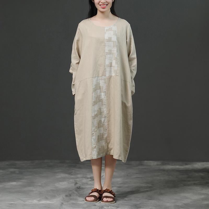 Modern linen cotton Robes 2025 Women Long Sleeve Loose Beige Autumn Dress