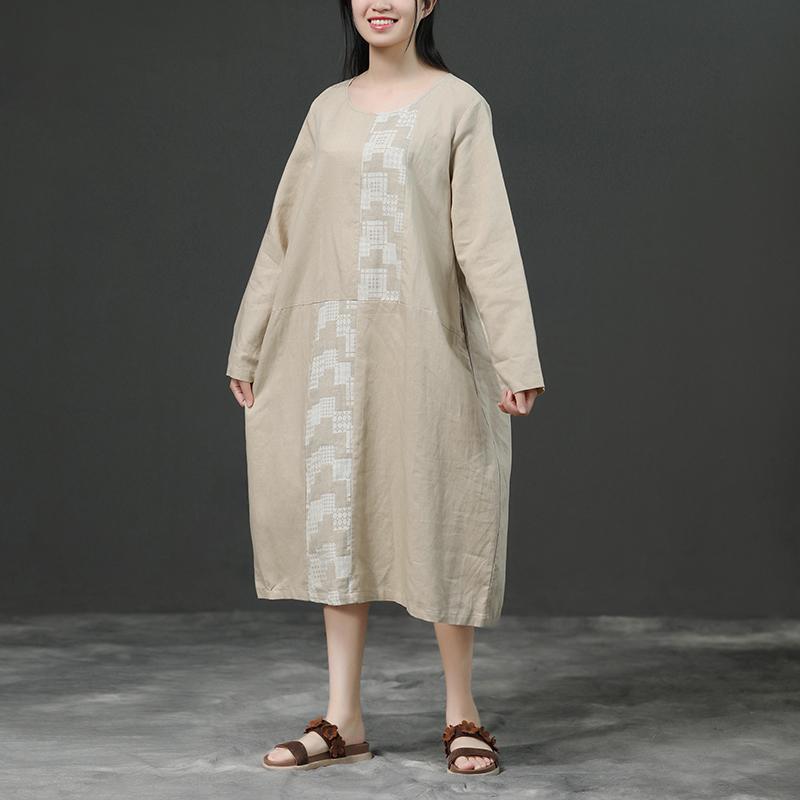 Modern linen cotton Robes 2025 Women Long Sleeve Loose Beige Autumn Dress