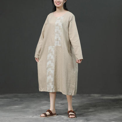 Modern linen cotton Robes 2025 Women Long Sleeve Loose Beige Autumn Dress