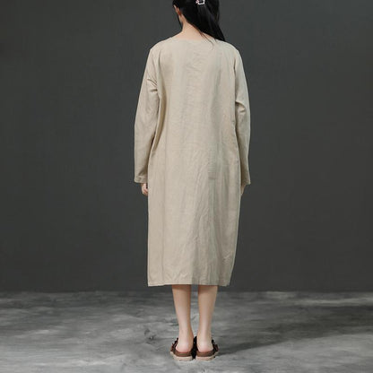 Modern linen cotton Robes 2025 Women Long Sleeve Loose Beige Autumn Dress