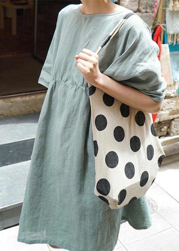 Modern o neck baggy Cotton quilting clothes Shirts light green Dress - SooLinen