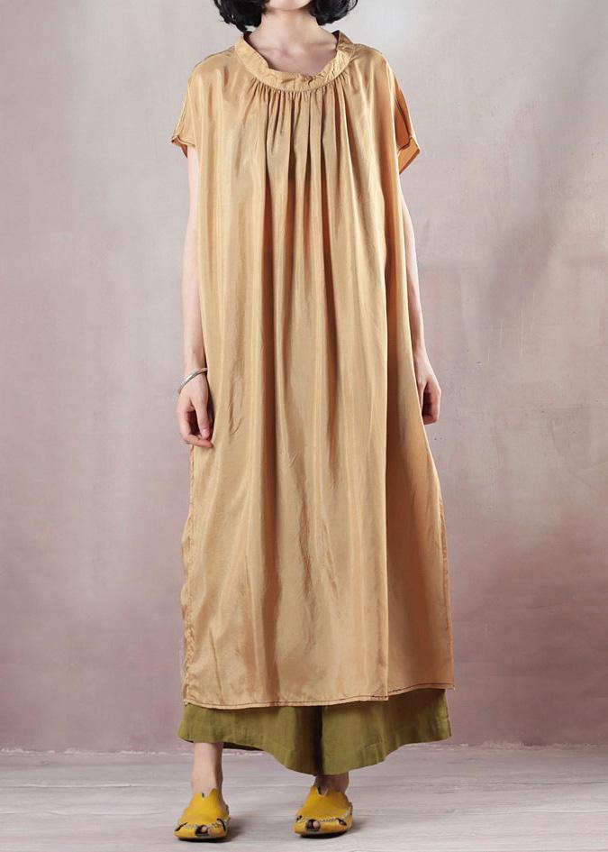 Modern o neck cotton summer clothes For Women Photography light yellow Maxi Dresses - SooLinen