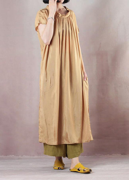 Modern o neck cotton summer clothes For Women Photography light yellow Maxi Dresses - SooLinen