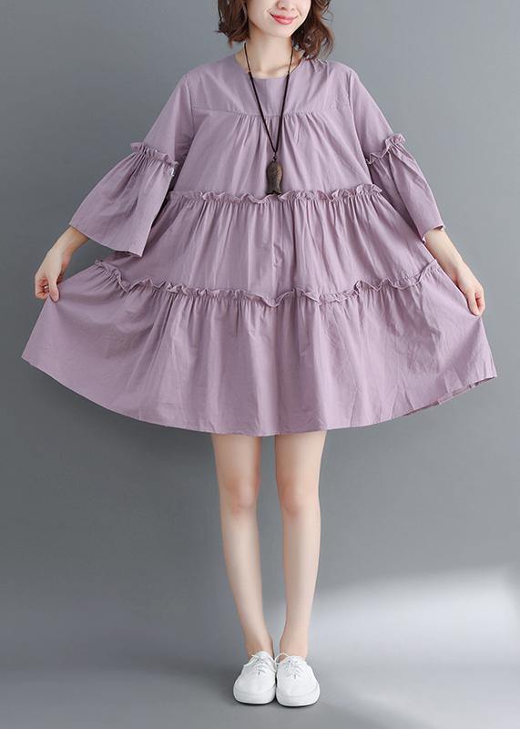 Modern o neck flare sleeve Cinched Cotton Women Photography purple Dress summer - SooLinen