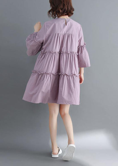 Modern o neck flare sleeve Cinched Cotton Women Photography purple Dress summer - SooLinen