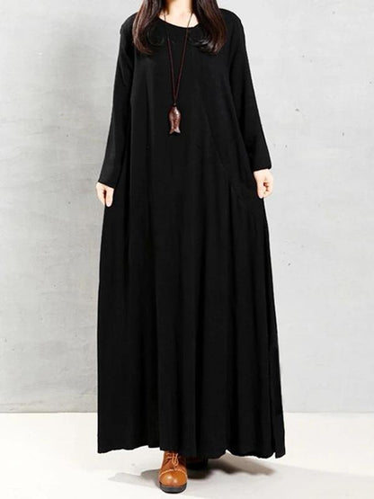 Modern o neck patchwork linen cotton spring Robes Runway burgundy Dress - SooLinen