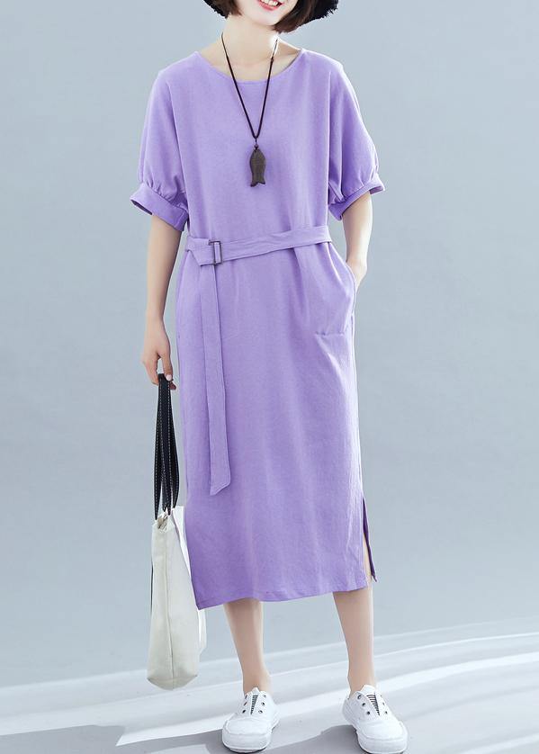 Modern o neck side open cotton clothes Runway purple Maxi Dresses summer - SooLinen