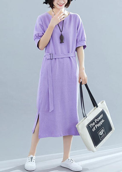 Modern o neck side open cotton clothes Runway purple Maxi Dresses summer - SooLinen