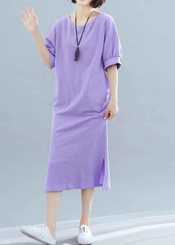 Modern o neck side open cotton clothes Runway purple Maxi Dresses summer - SooLinen