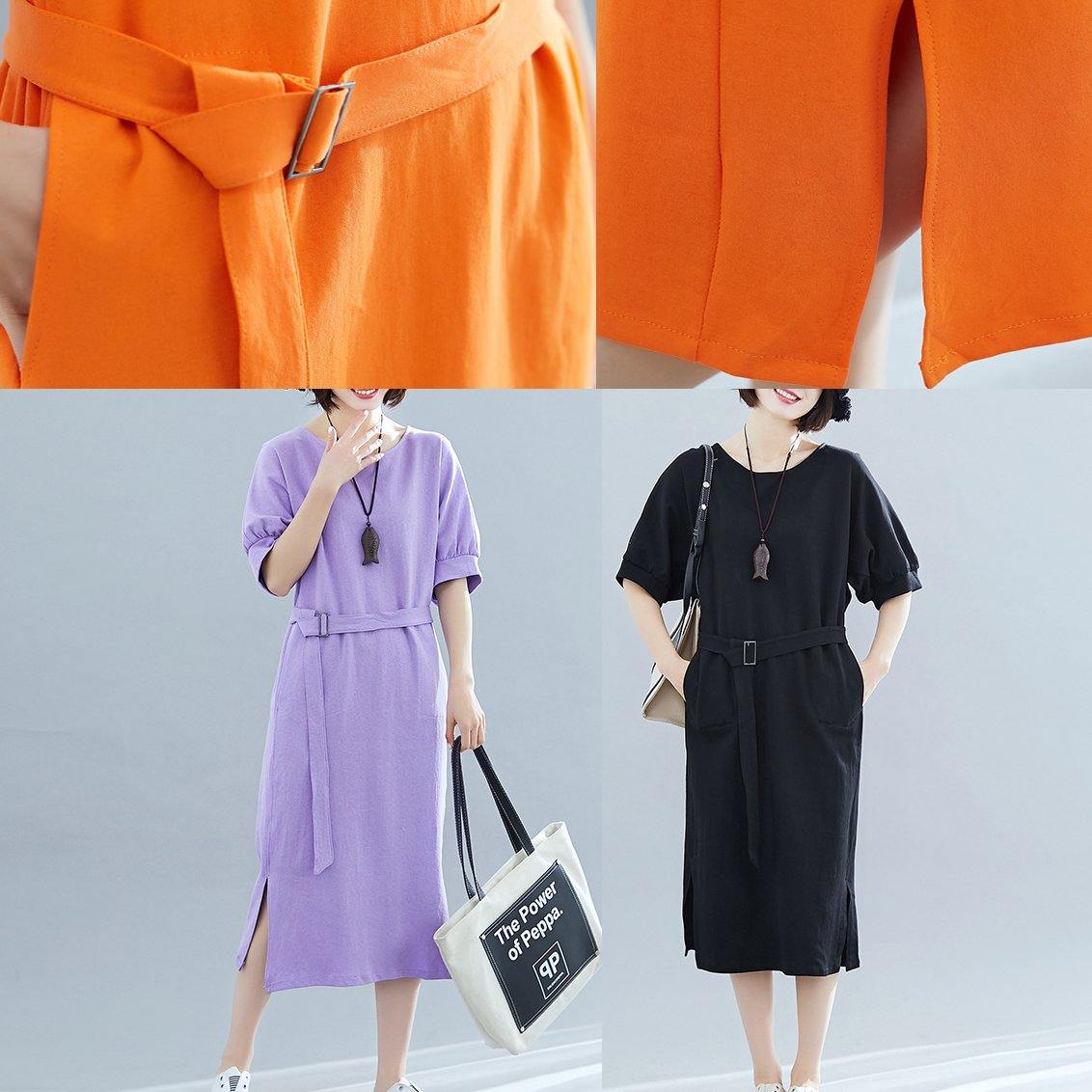 Modern o neck side open cotton clothes Runway purple Maxi Dresses summer - SooLinen