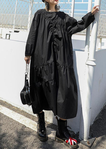 Modern o neck Cinched cotton fall Long Shirts Fashion Ideas black A Line Dresses - SooLinen