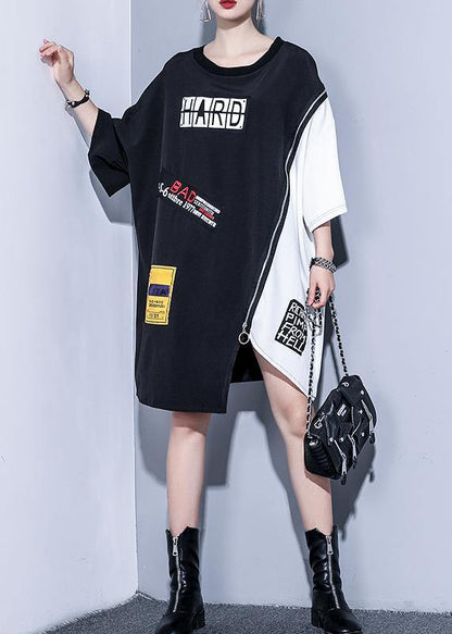 Modern o neck zippered Cotton summer black Dress - SooLinen