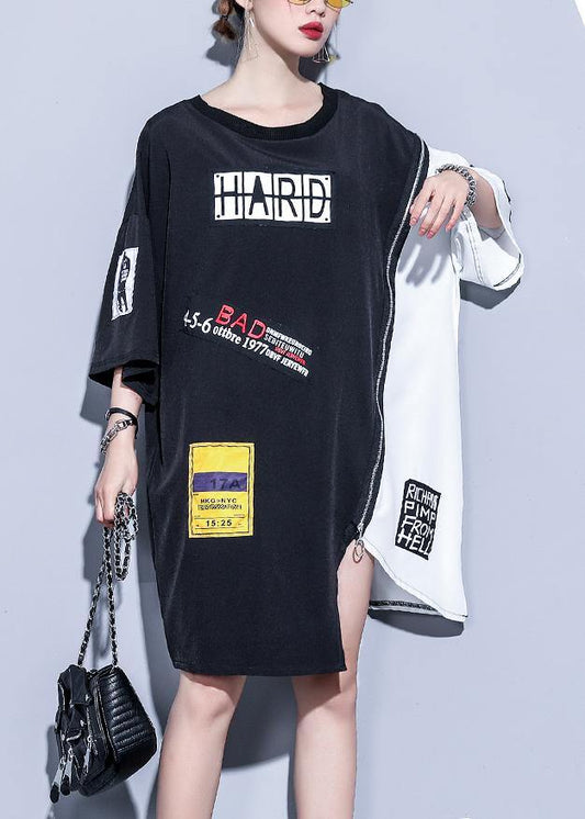 Modern o neck zippered Cotton summer black Dress - SooLinen