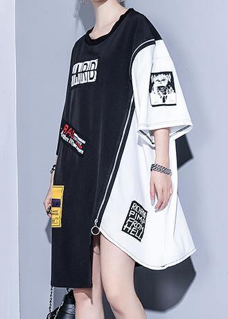 Modern o neck zippered Cotton summer black Dress - SooLinen