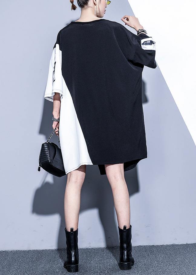 Modern o neck zippered Cotton summer black Dress - SooLinen