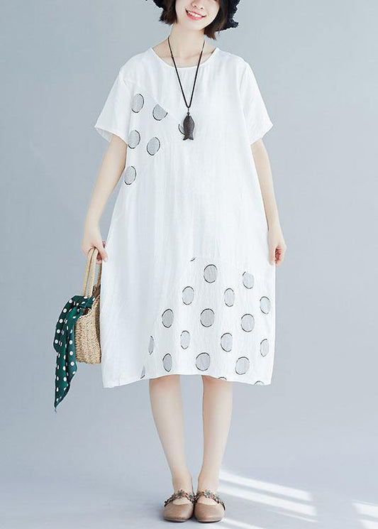 Modern patchwork Cotton tunics for women Tunic Tops white Dresses summer - SooLinen