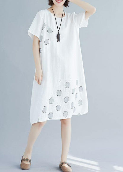 Modern patchwork Cotton tunics for women Tunic Tops white Dresses summer - SooLinen