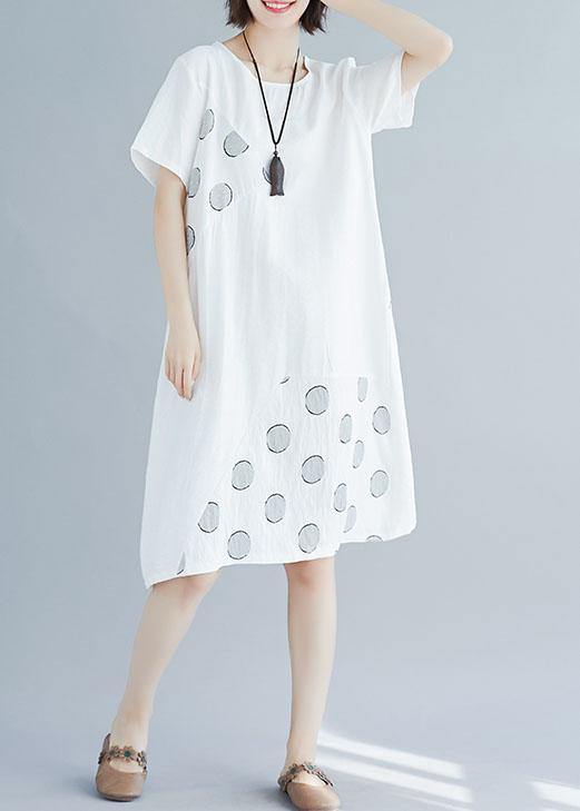 Modern patchwork Cotton tunics for women Tunic Tops white Dresses summer - SooLinen