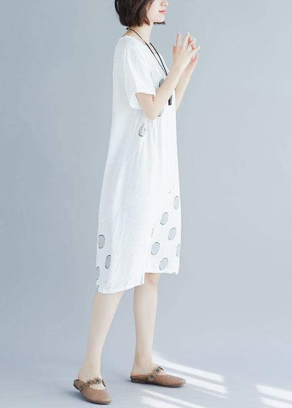 Modern patchwork Cotton tunics for women Tunic Tops white Dresses summer - SooLinen