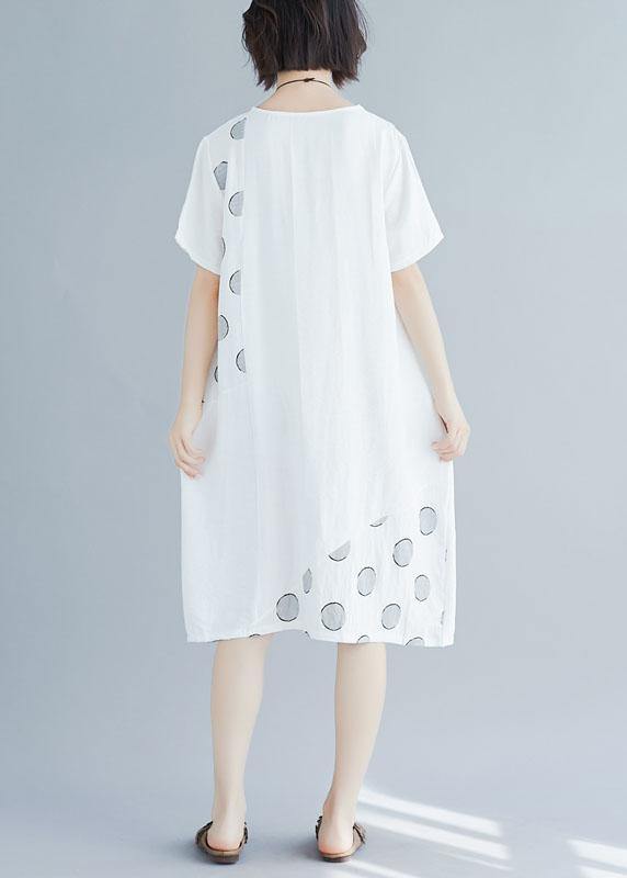 Modern patchwork Cotton tunics for women Tunic Tops white Dresses summer - SooLinen