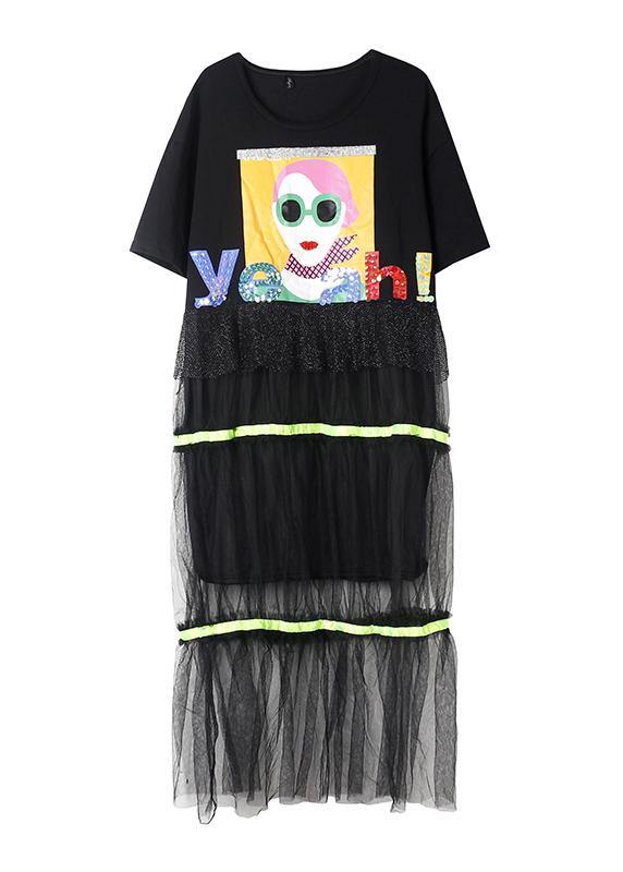 Modern patchwork tulle clothes Shirts white prints Dresses summer - SooLinen