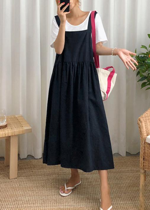 Modern plaid linen cotton quilting clothes Spaghetti Strap Cinched Kaftan Dress - SooLinen