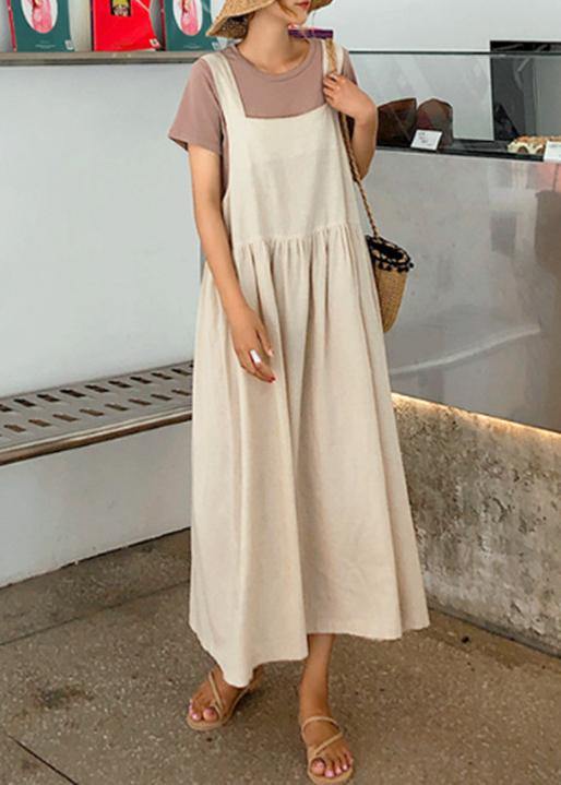 Modern plaid linen cotton quilting clothes Spaghetti Strap Cinched Kaftan Dress - SooLinen