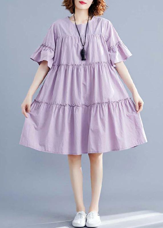 Modern purple Cotton quilting dresses o neck patchwork oversized summer Dresses - SooLinen
