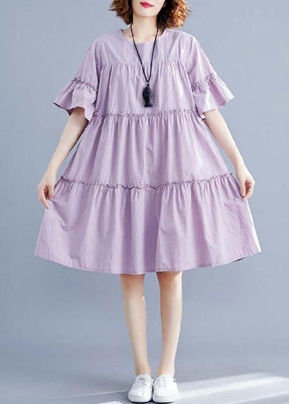 Modern purple Cotton quilting dresses o neck patchwork oversized summer Dresses - SooLinen