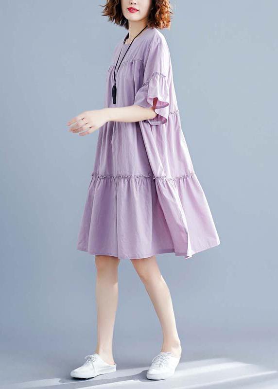 Modern purple Cotton quilting dresses o neck patchwork oversized summer Dresses - SooLinen