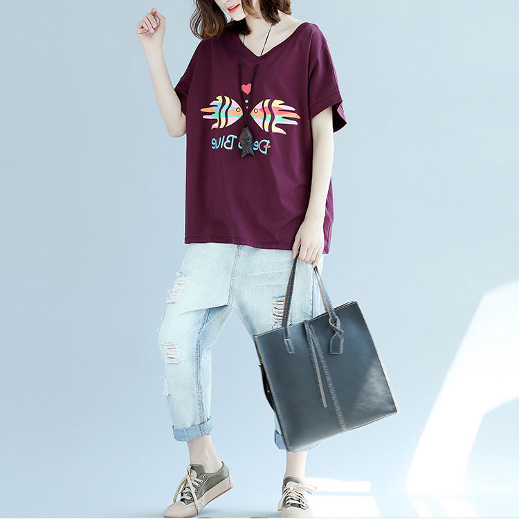 Modern purple red cotton clothes For Women 2025 Inspiration v neck Batwing Sleeve Dresses blouse