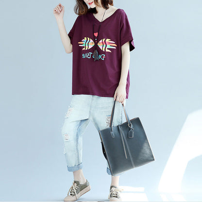 Modern purple red cotton clothes For Women 2025 Inspiration v neck Batwing Sleeve Dresses blouse