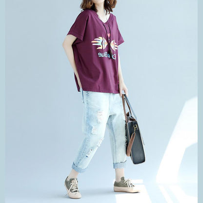 Modern purple red cotton clothes For Women 2025 Inspiration v neck Batwing Sleeve Dresses blouse