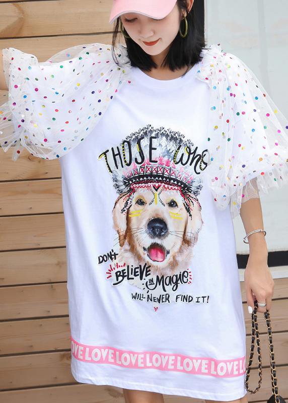 Modern white patchwork cotton quilting clothes prints Maxi summer Dress - SooLinen