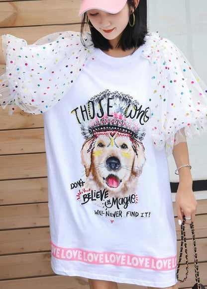 Modern white patchwork cotton quilting clothes prints Maxi summer Dress - SooLinen