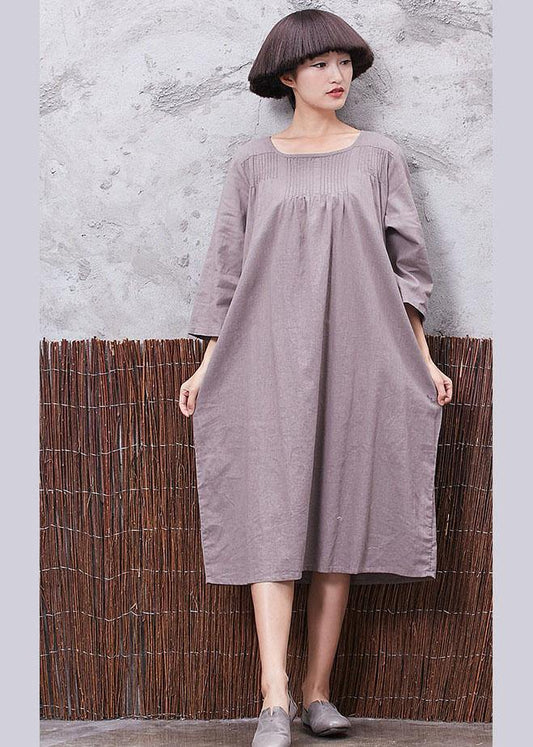 Modern Cinched linen cotton clothes For Women Shirts khaki Dress summer - SooLinen