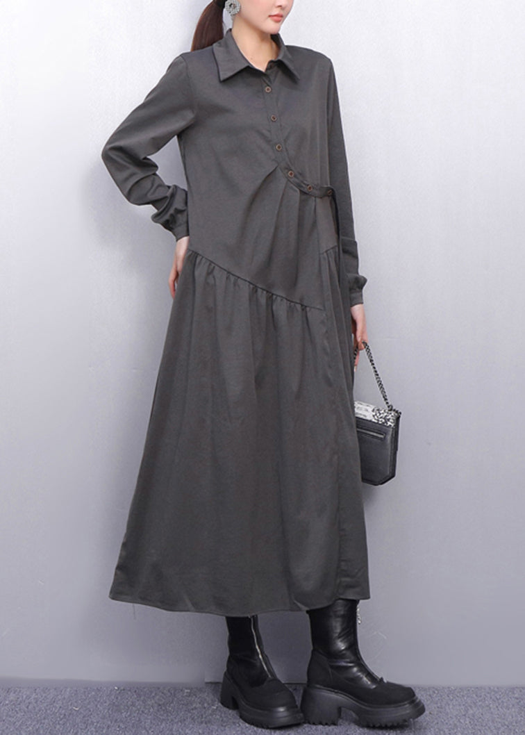 Monochrome Style Wrinkled Navy Shirt Dress Fall