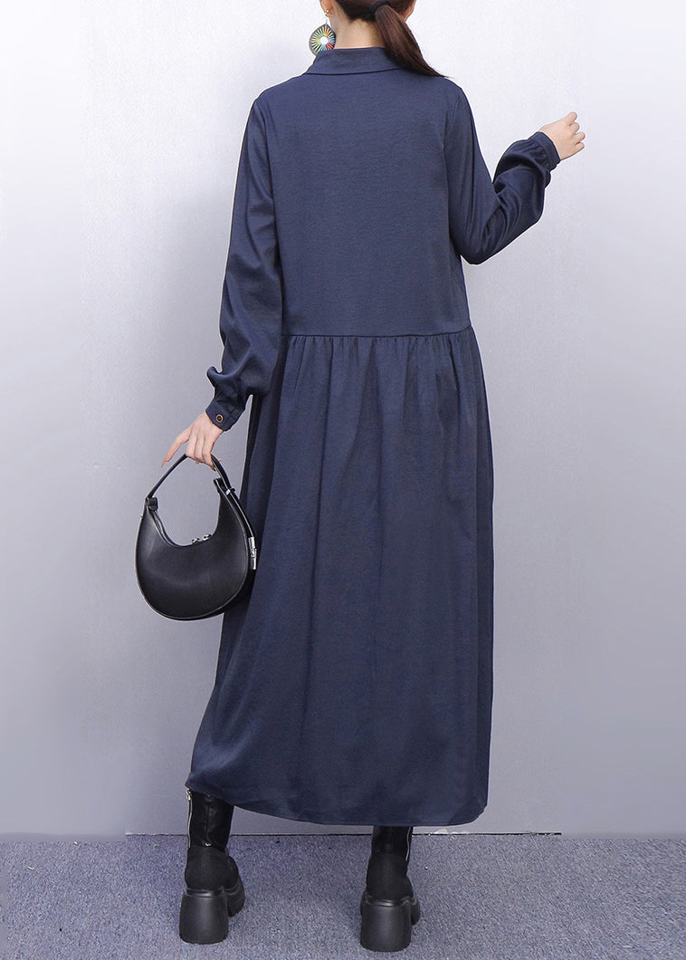 Monochrome Style Wrinkled Navy Shirt Dress Fall