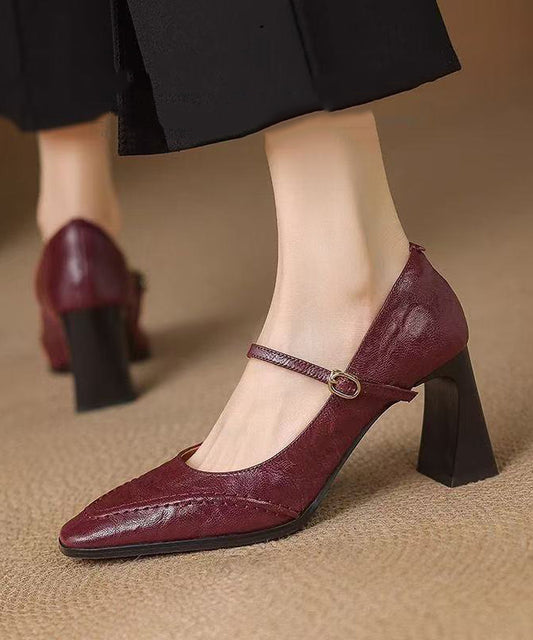 Mulberry Chunky High Heels Faux Leather Beautiful Splicing Buckle Strap