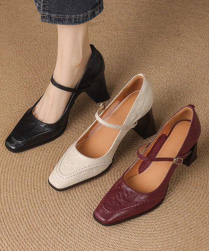 Mulberry Chunky High Heels Faux Leather Beautiful Splicing Buckle Strap