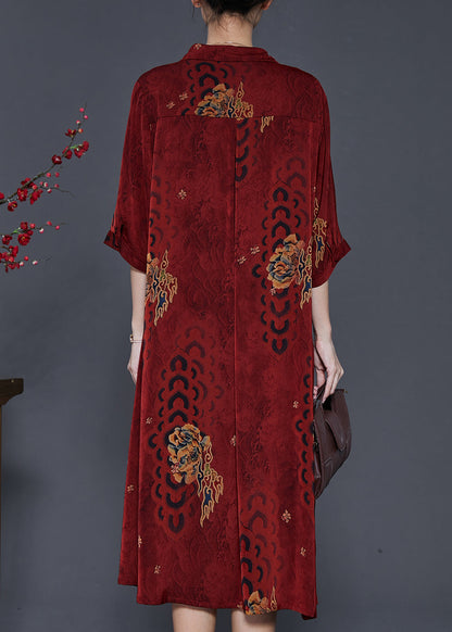 Mulberry Print Draping Silk Dress Peter Pan Collar Summer