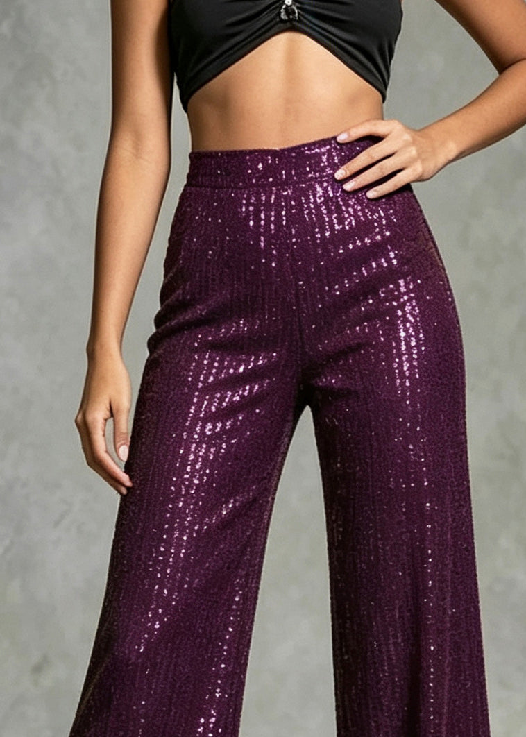 Mulberry Sequins Cotton Straight Pants High Waist Summer