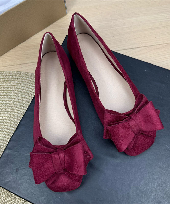 Mulberry Suede Penny Loafers Women Splicing Bow Plus Size