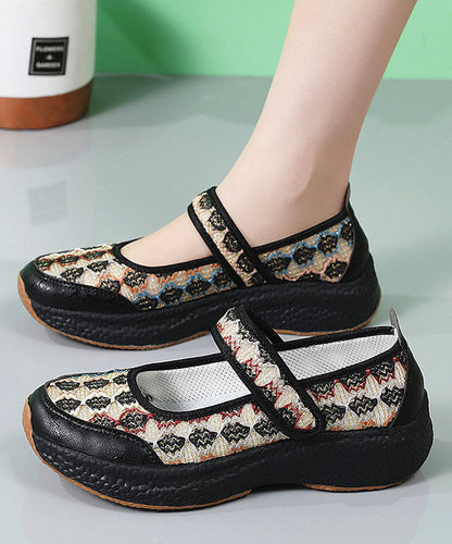 Multicolor Flats Platform Cotton Fabric Comfy Splicing Buckle Strap