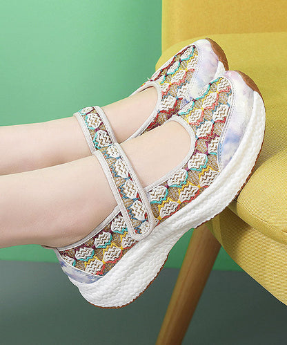 Multicolor Flats Platform Cotton Fabric Comfy Splicing Buckle Strap