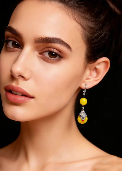 National Style Beeswax Zircon Drop Earrings