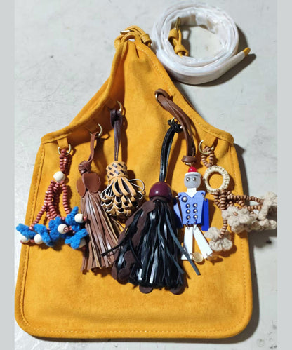 National Style Khaki Tasseled Fine Suede Tote Handbag
