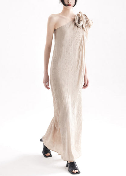 Natural Apricot One Shoulder Lace Up Long Dresses Summer