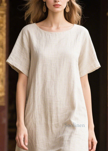 Natural Apricot Oversized Patchwork Linen Maxi Dresses Summer