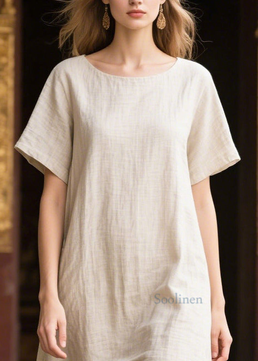 Natural Apricot Oversized Patchwork Linen Maxi Dresses Summer